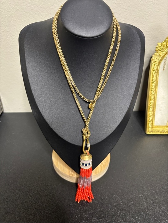 Stella & Dot Jewelry - Stella & Dot Retired Natasha Glass Beaded Tassel Long Chain Gold Tone Necklace